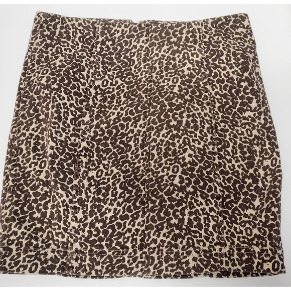 Free People Mini Skirt 4 Leopard Print Tan Brown Denim Spots Zipper Back Closure - Picture 1 of 8